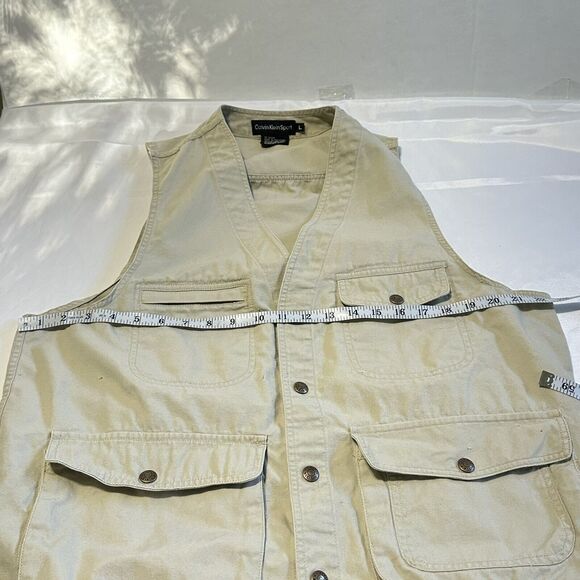 Calvin Klein Men Beige Denim Utility Tactical Vest Fishing Safari Size Large - Picture 9 of 12